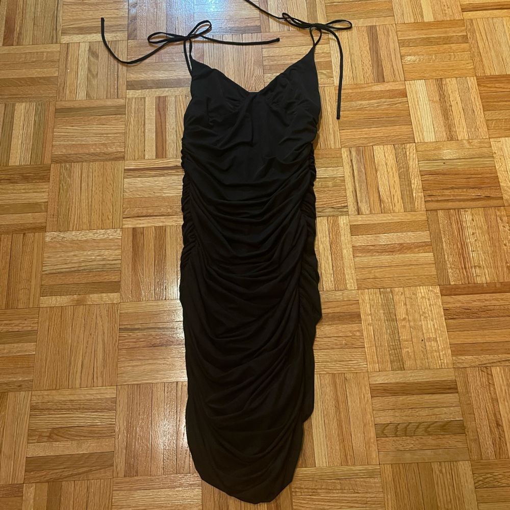 Aritzia Wilfred Winona Black Ruched Dress - Picture 6 of 8
